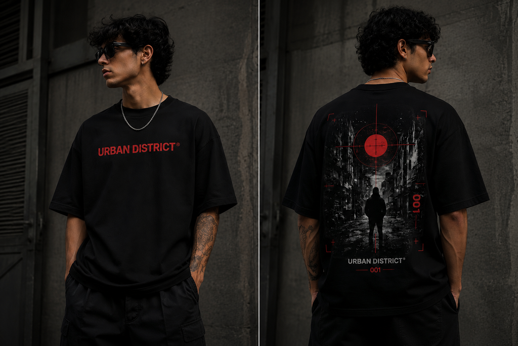 Urban District® 001 – Oversized Korean Yarn Streetwear Tee | Black