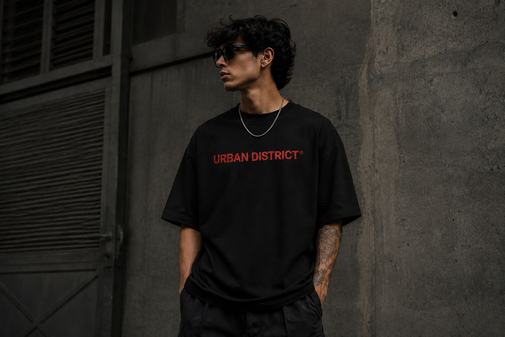 Urban District® 001 – Oversized Korean Yarn Streetwear Tee | Black