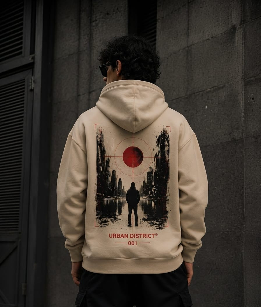 Urban District® – Oversized Korean Yarn Graphic Hoodie | Sand Beige