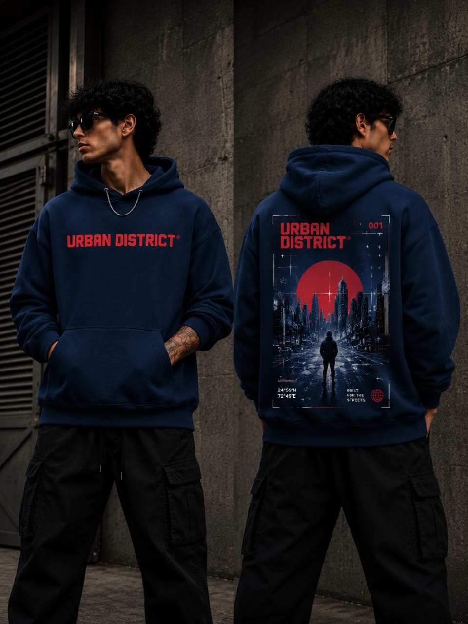 Urban District® Midnight Skyline – Oversized Graphic Hoodie | Navy Blue