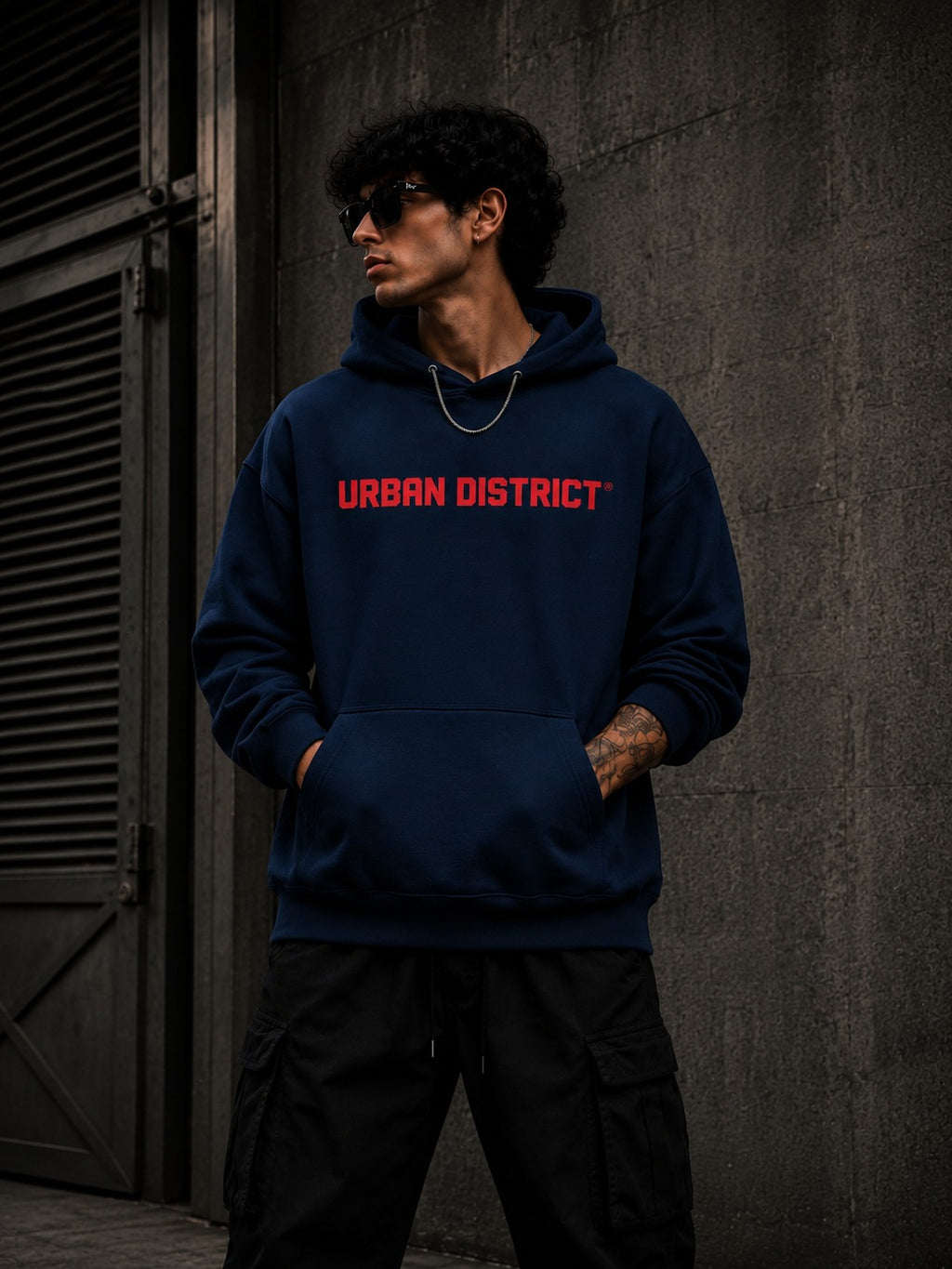 Urban District® Midnight Skyline – Oversized Graphic Hoodie | Navy Blue