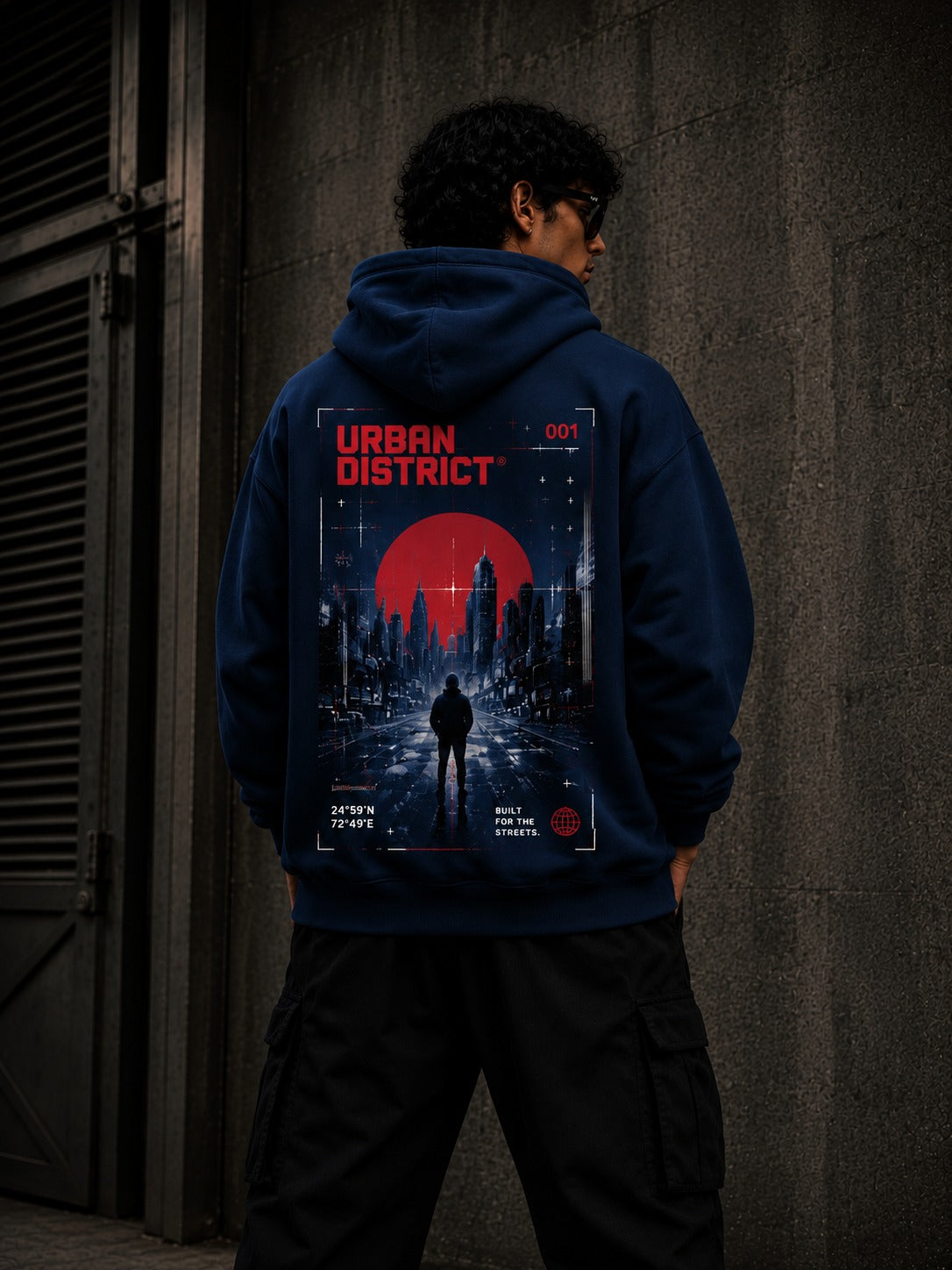 Urban District® Midnight Skyline – Oversized Graphic Hoodie | Navy Blue