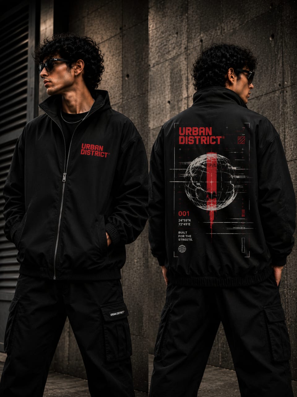 Urban District® Global Signal – Oversized Utility Jacket | Black