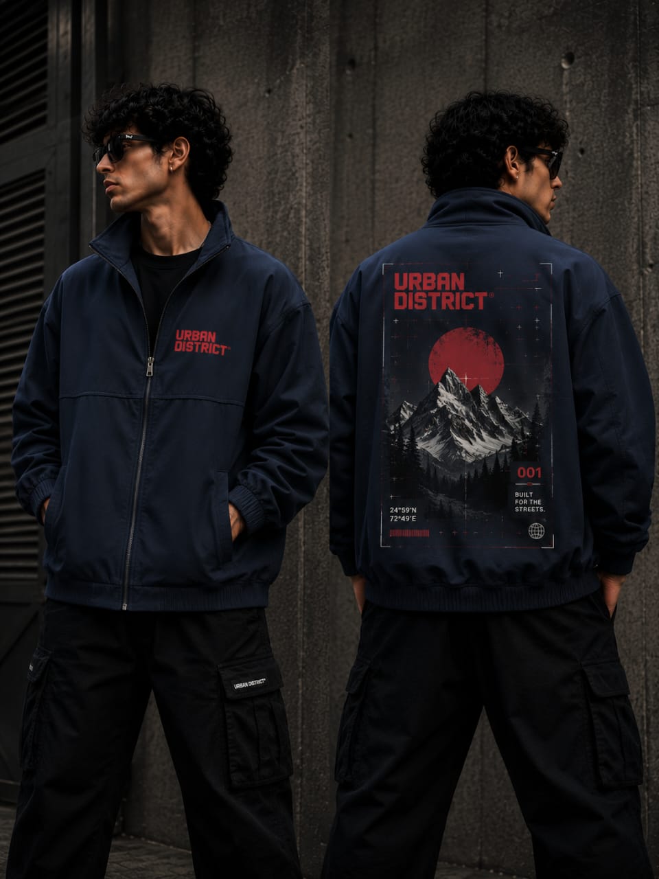 Urban District® Crimson Summit – Oversized Utility Jacket | Navy Blue