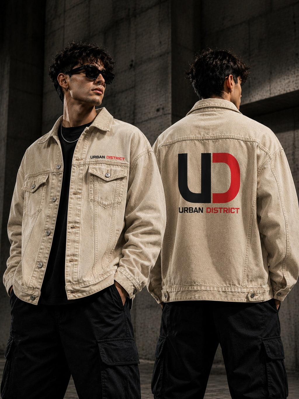 Urban District® Signature Mark – Oversized Denim Jacket | Sand Beige
