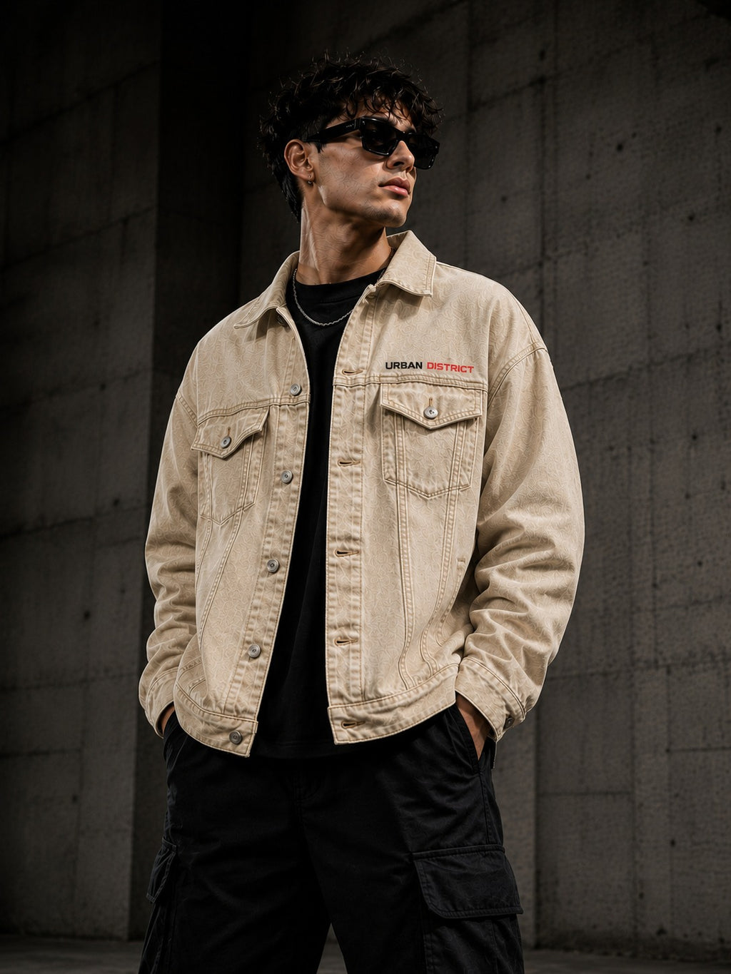 Urban District® Signature Mark – Oversized Denim Jacket | Sand Beige