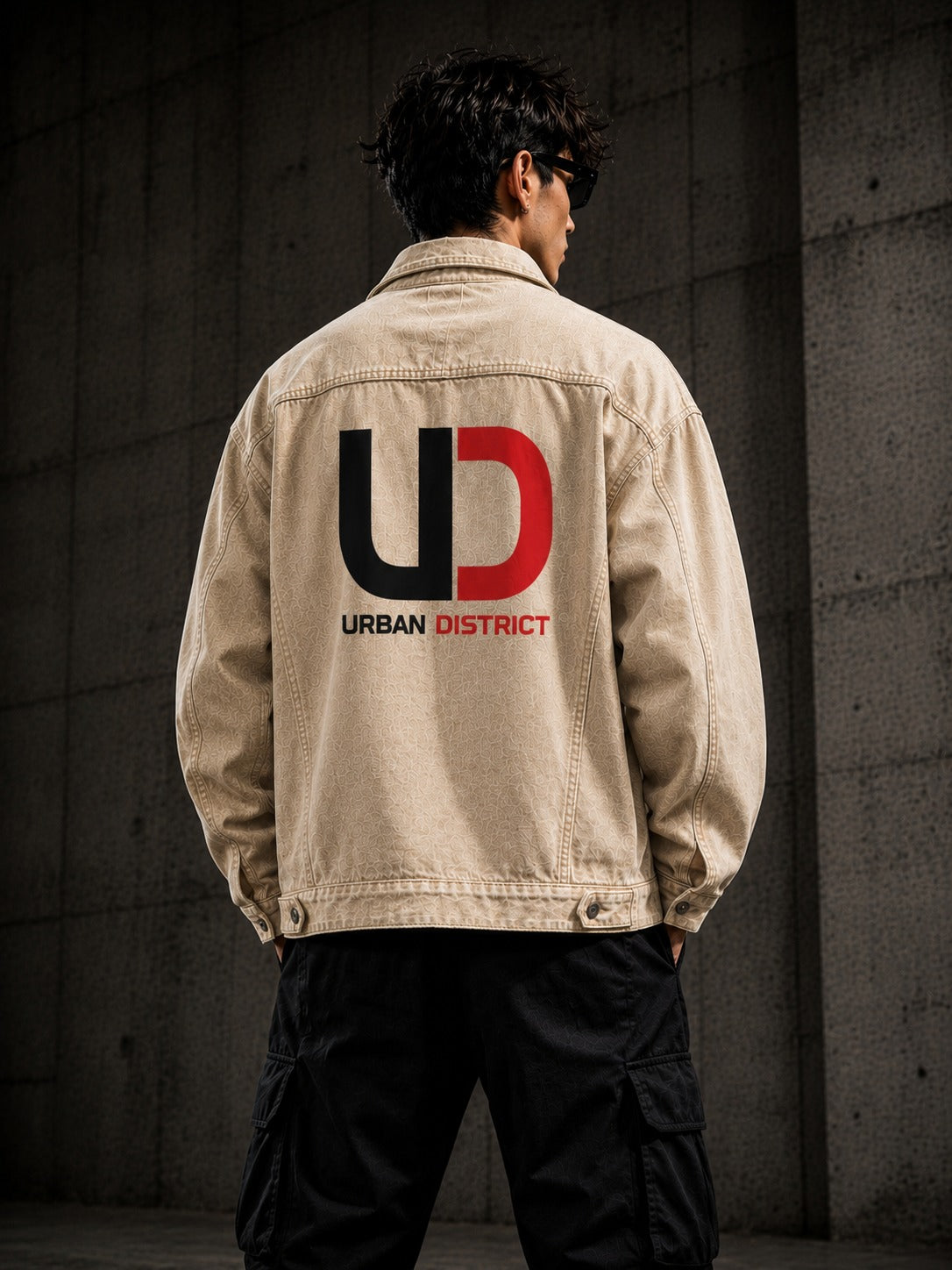 Urban District® Signature Mark – Oversized Denim Jacket | Sand Beige