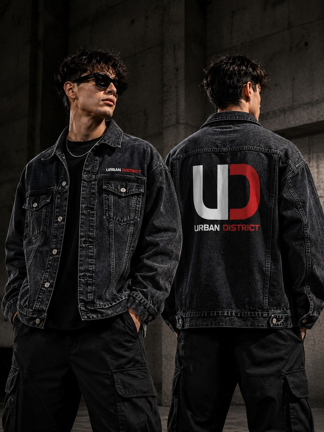 Urban District® Shadow Mark – Oversized Denim Jacket | Black