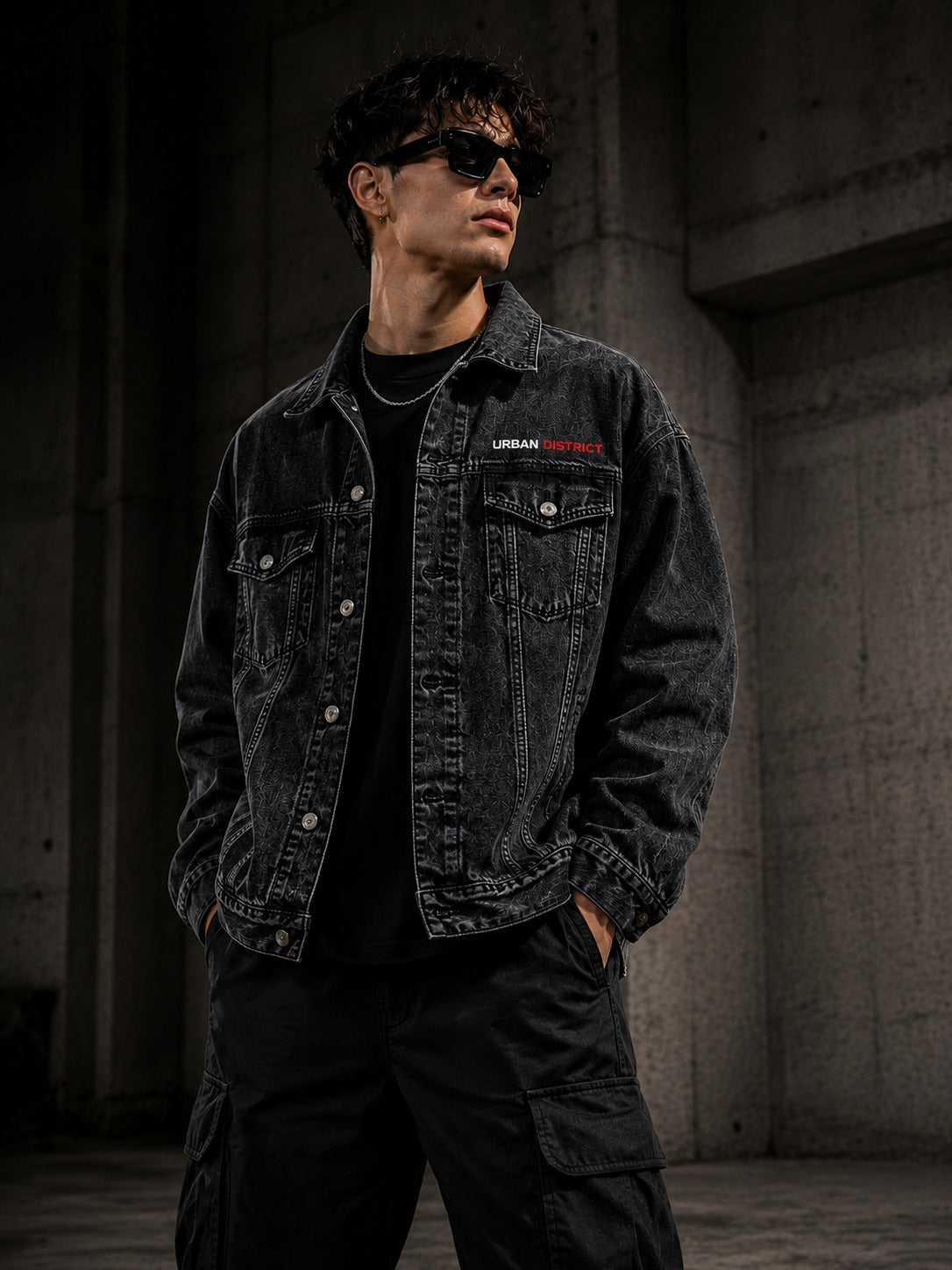 Urban District® Shadow Mark – Oversized Denim Jacket | Black