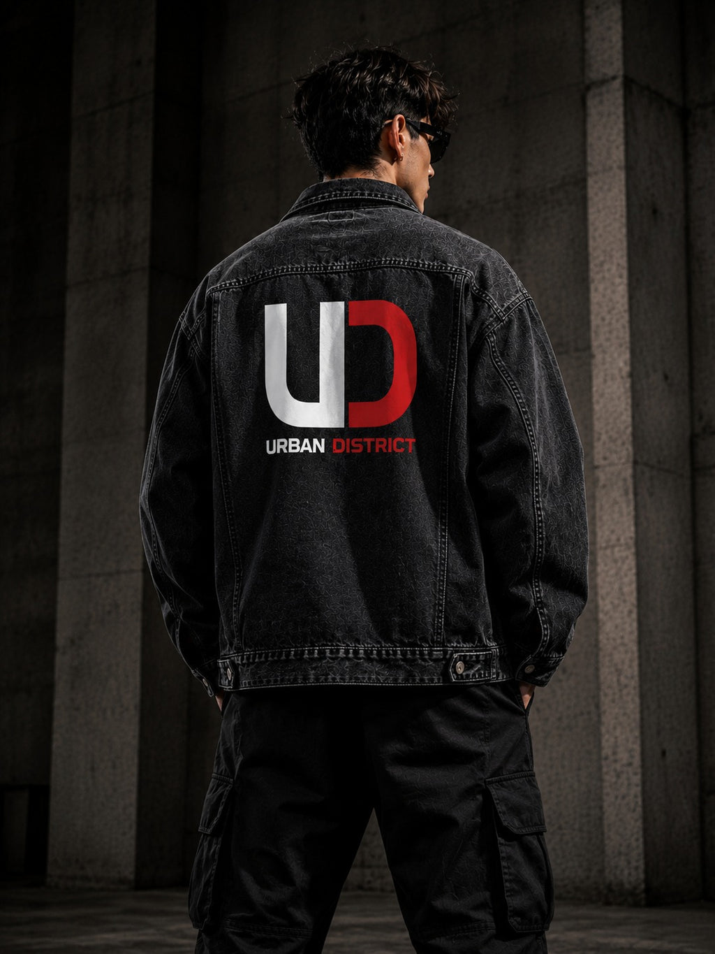 Urban District® Shadow Mark – Oversized Denim Jacket | Black