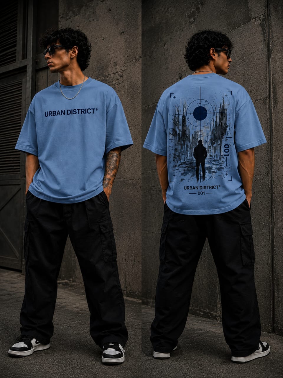 Urban District® Blue Eclipse – Oversized Graphic Tee | Sky Blue