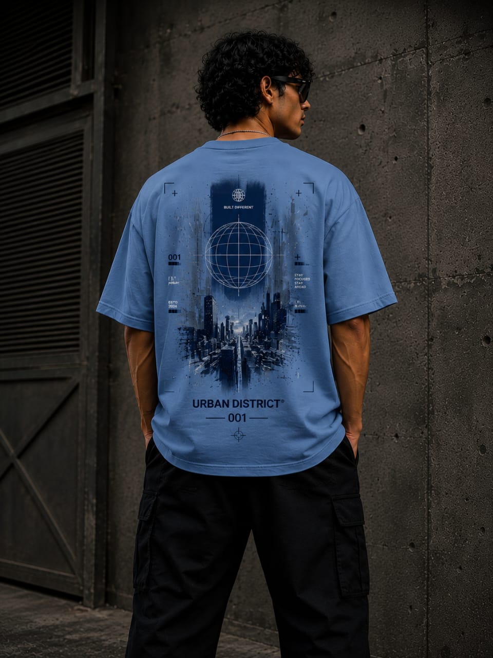 Urban District® Blue Eclipse – Oversized Graphic Tee | Sky Blue